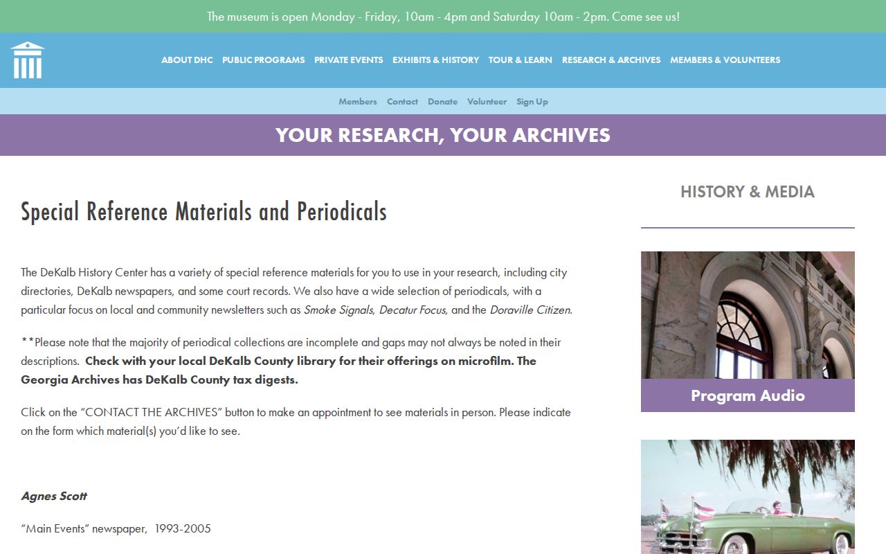 DeKalb History Center historical periodicals for Tucker name research