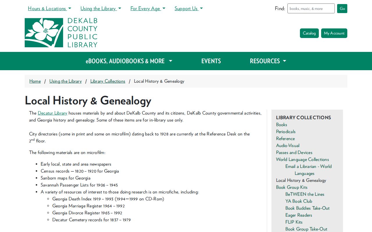DeKalb Library local history and genealogy collection for Tucker city directory research
