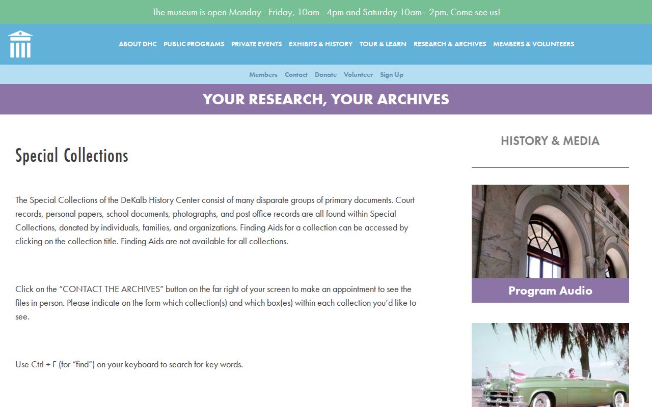 DeKalb History Center Tucker special collections and archives