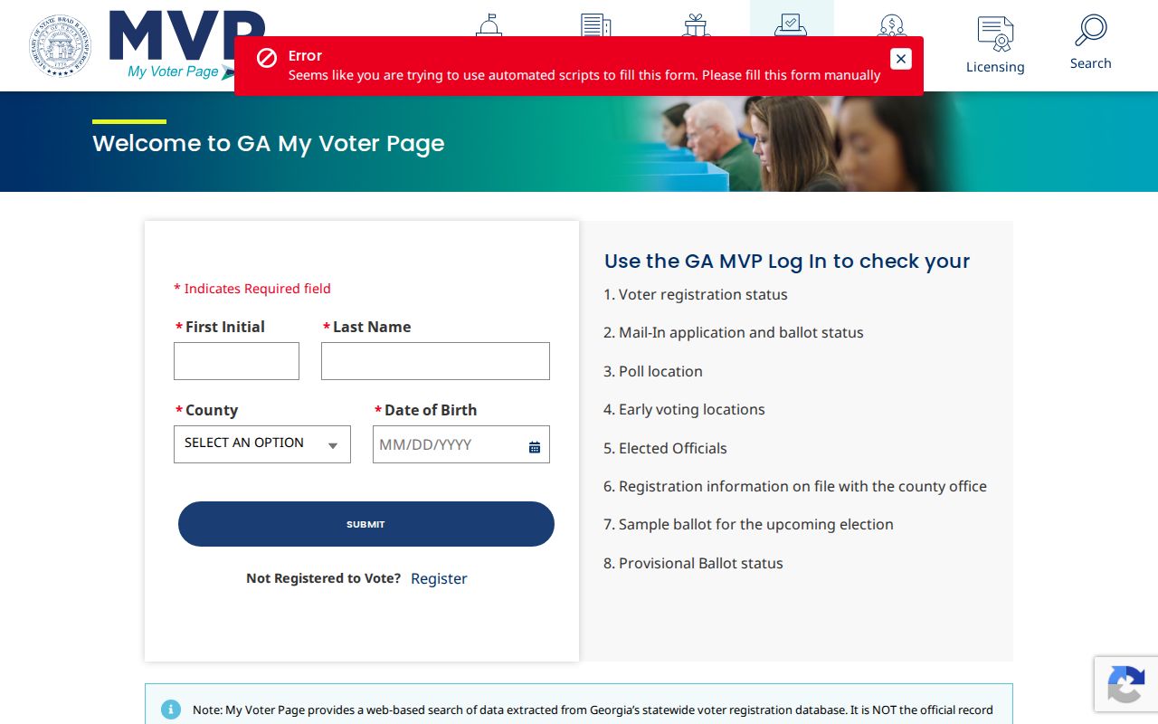 Georgia My Voter Page used to verify a Tucker voter