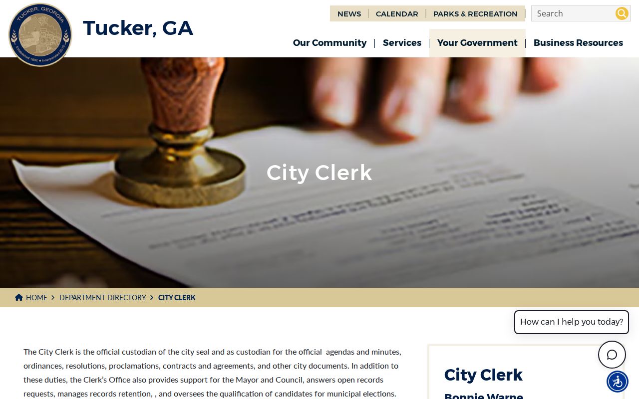 Tucker City Clerk page for local resident records