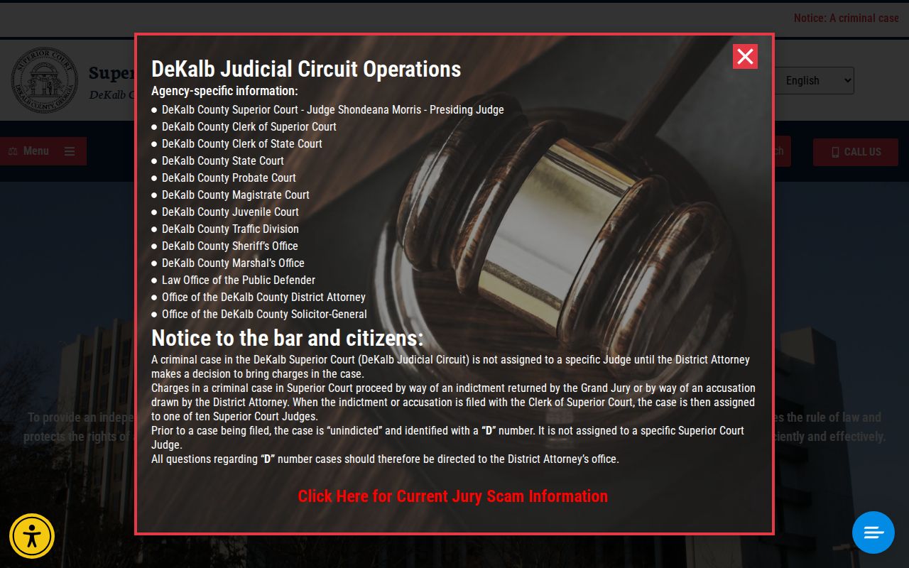 Official DeKalb Superior Court website used for a Tucker resident lookup