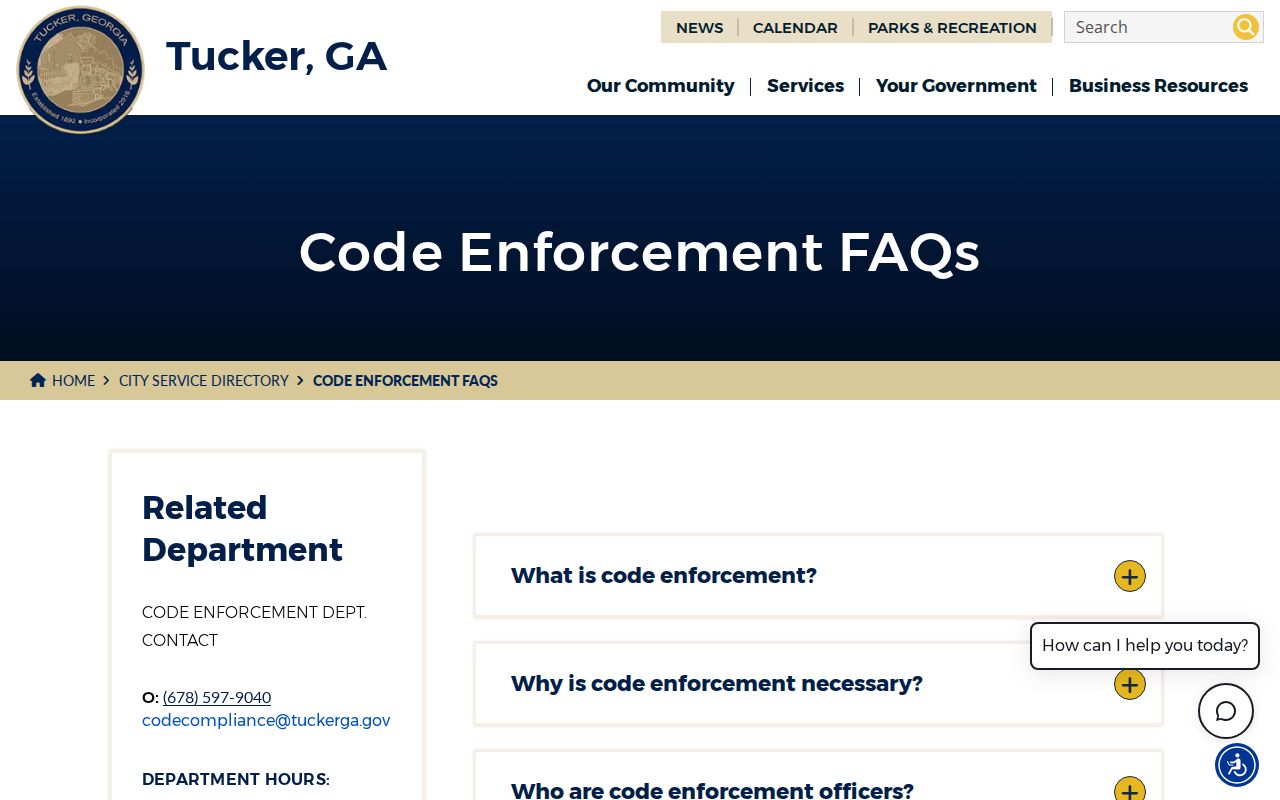 Tucker code enforcement records information for address research